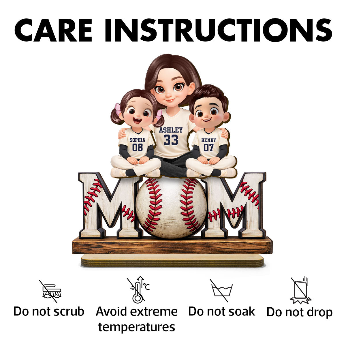 Baseball Mom and Kids - Personalized 2-Layered Wooden Plaque - Heartfelt Gift for Mom