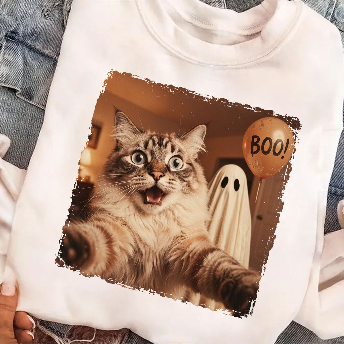 Custom Dog Cat Photo Halloween - Personalized Shirt - Trendy Vintage Spooky Tee for Pet Moms