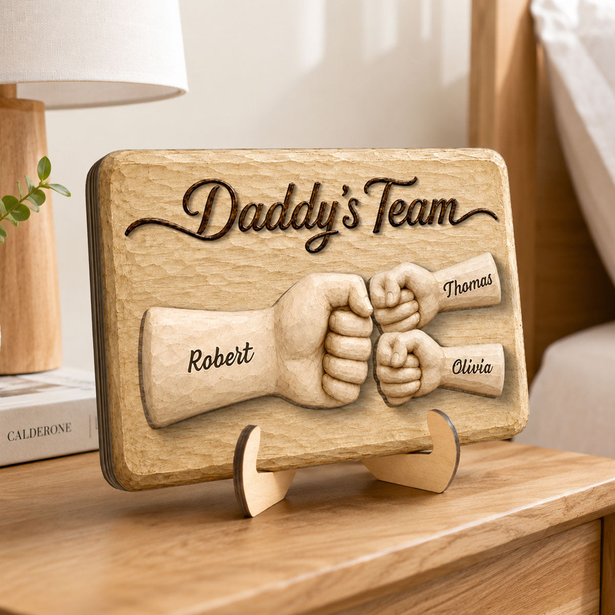Sentimental Rustic Daddy's Team Fist Bump - Personalized 2-Layered Wooden Plaque -  Gift For Dad, Husband