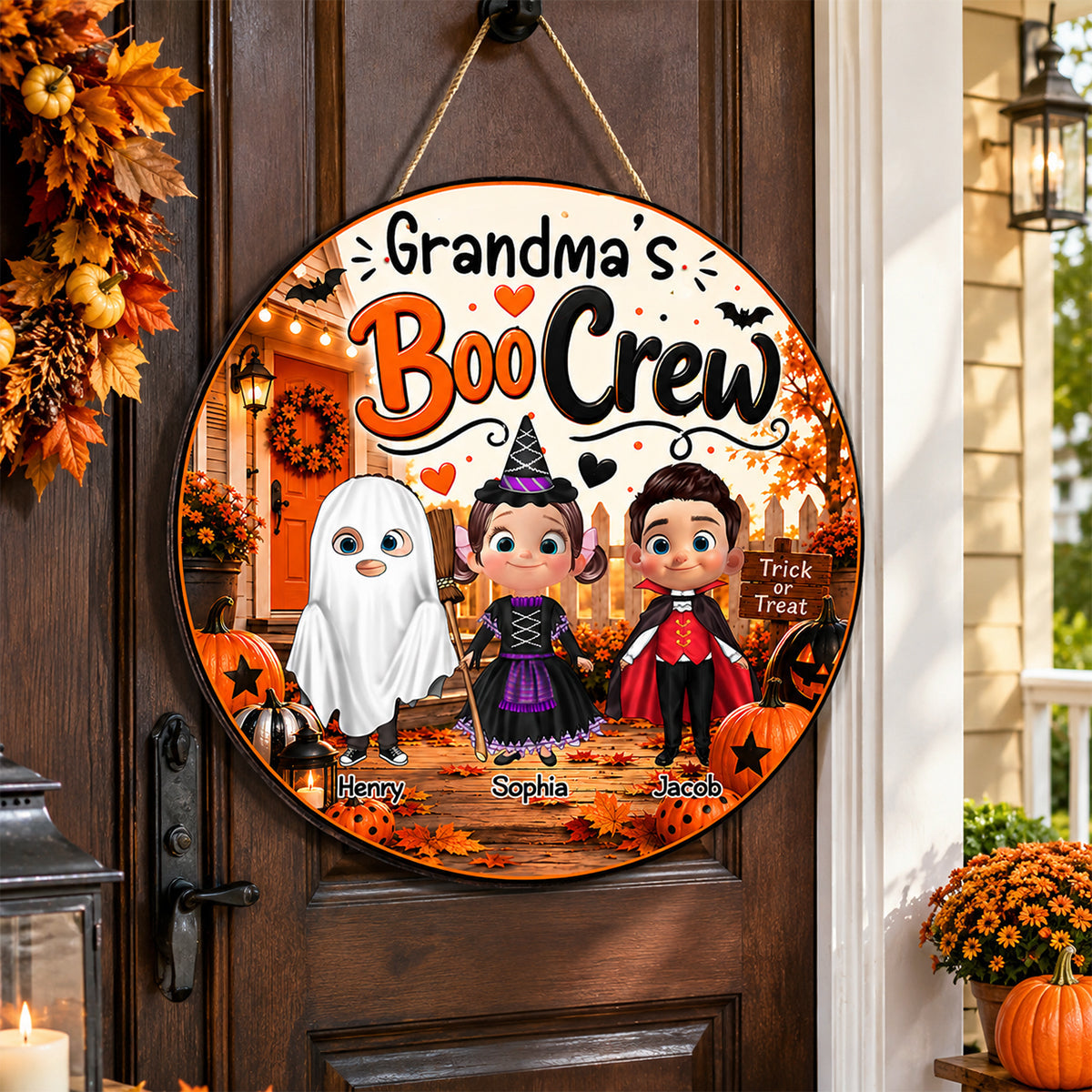 Grandma's Boo Crew - Personalized Door Sign - Halloween Decor for Grandma