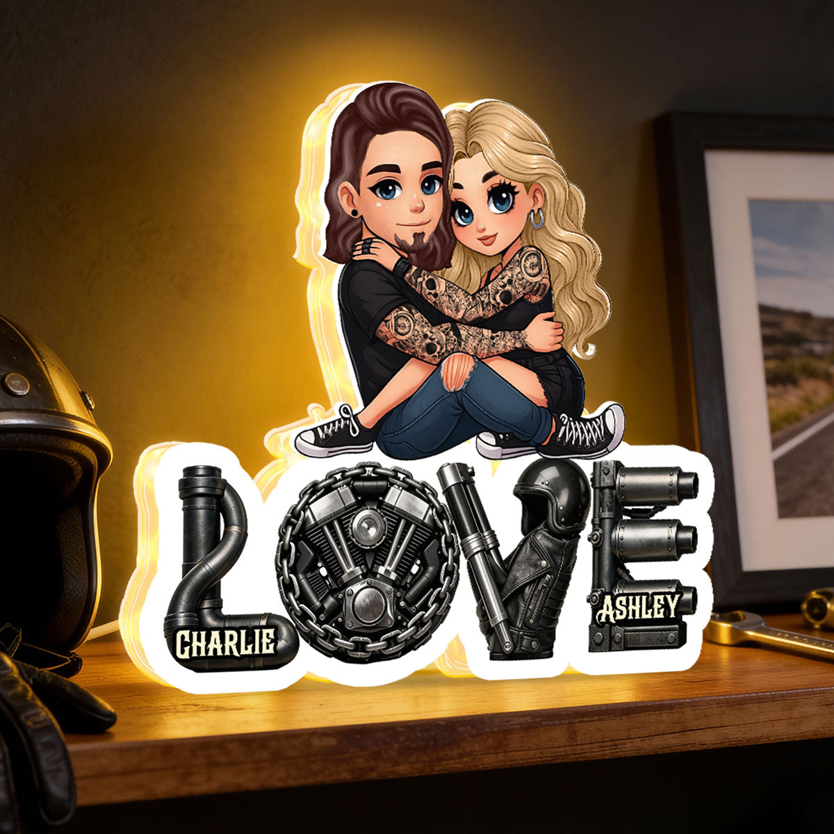 Biker Couple Together - Personalized Light Box - Gift For Bikers, Gift For Him, For Her