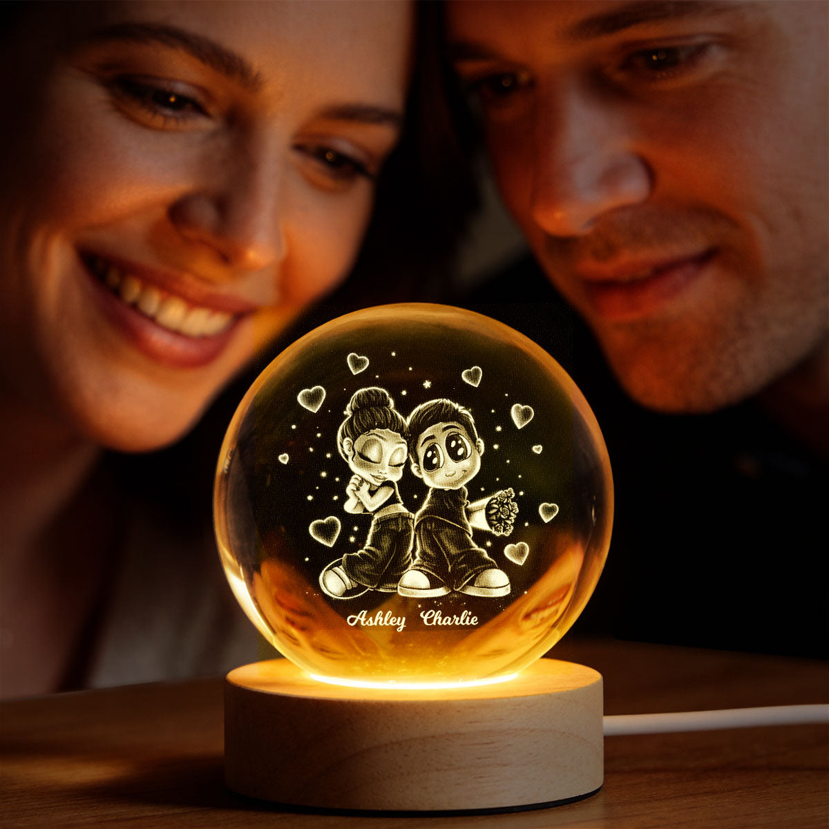 Y2K Couple - Personalized Crystal Ball LED Night Light - Sentimental Valentine's Day Gift for Her, for Him