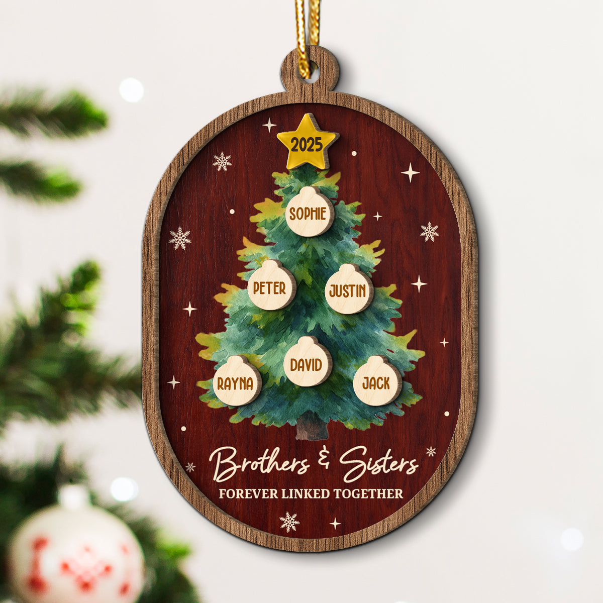 Siblings Forever Christmas Tree Ornaments - Personalized Wooden Ornament - Christmas Gift for Siblings