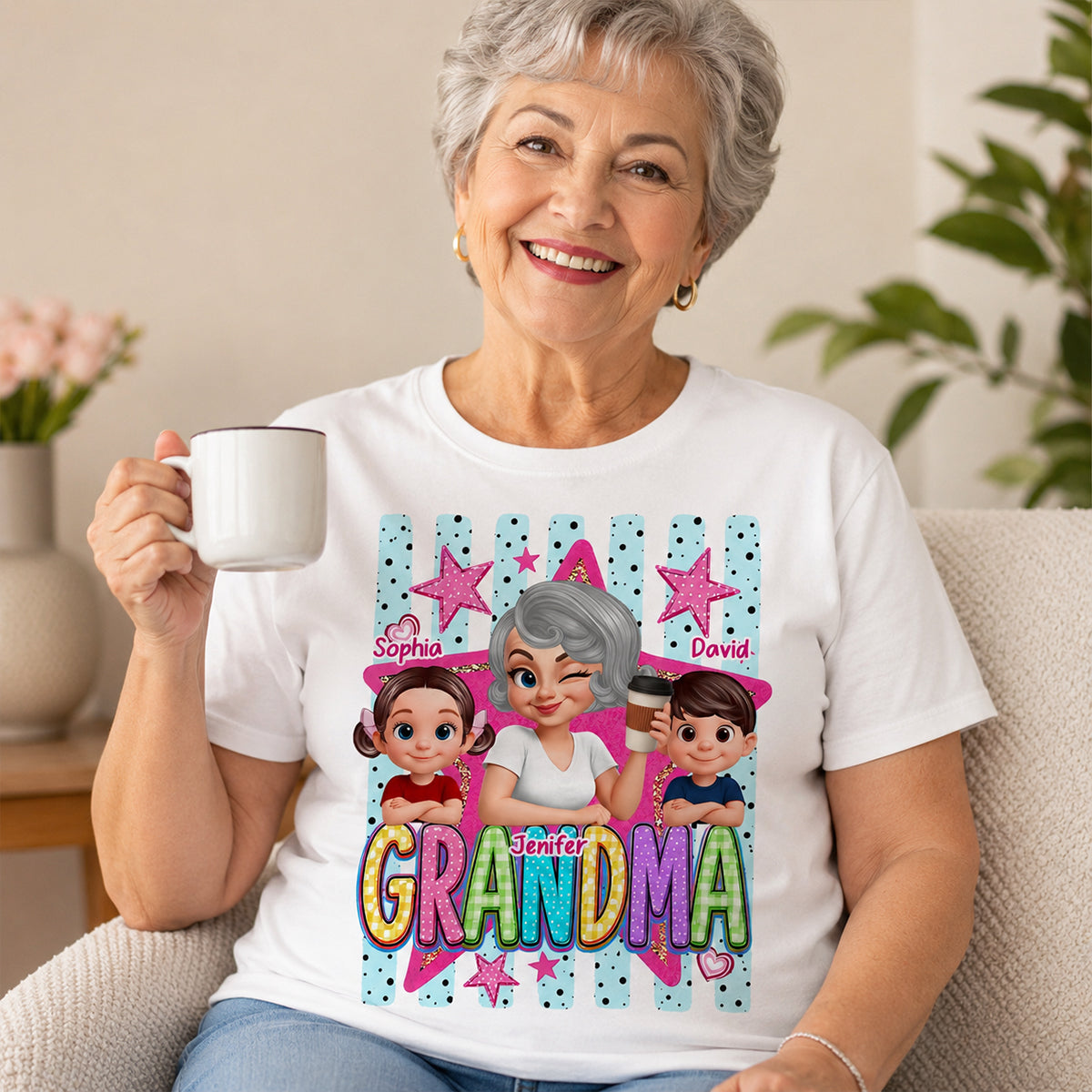 Grandma Striped Preppy Pattern - Personalized Shirt - Summer Trendy Tee for Grandma