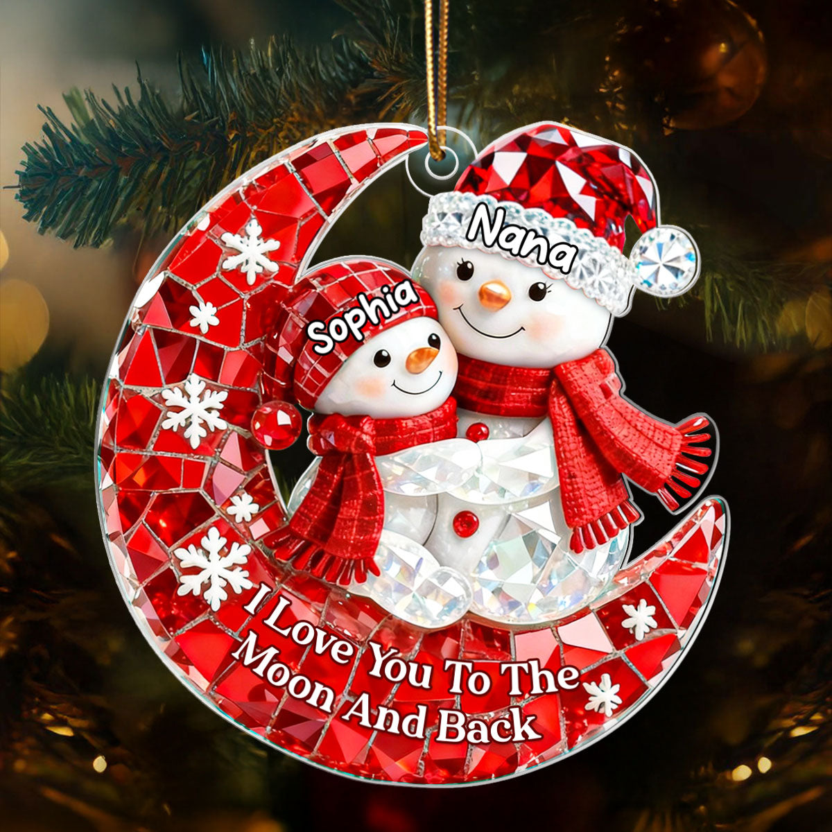 Snowman Grandma Grandkid 3D Crystal Effect  - Personalized Acrylic Ornament - Christmas Gift for Grandma, Grandkids