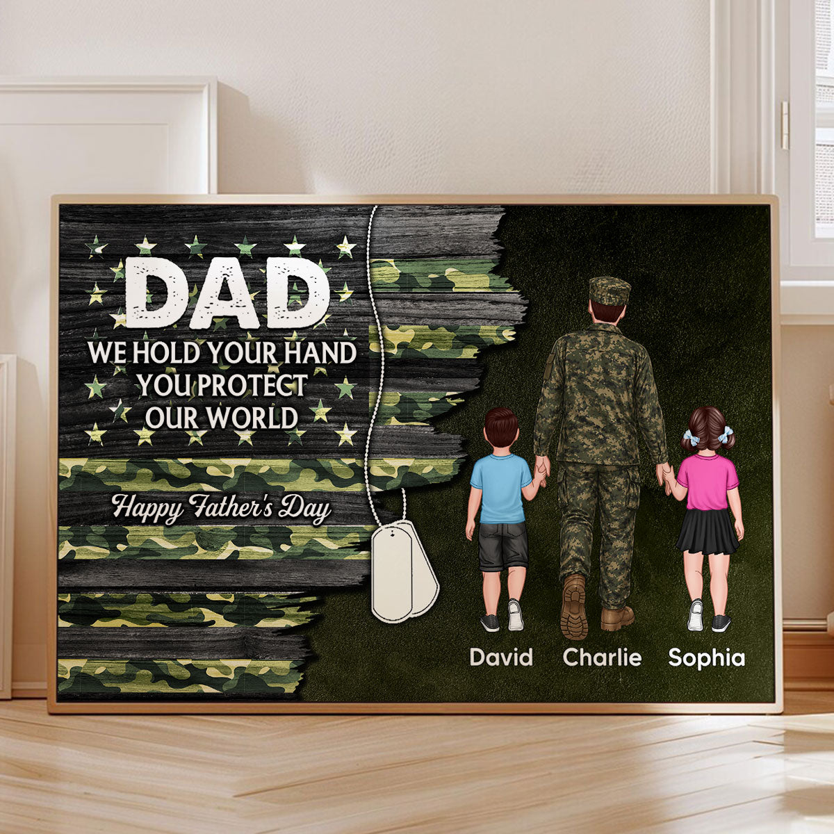 Army Millitary Half Camouflage Flag Dad - Personalized Poster - Father's Day Gift For Dad