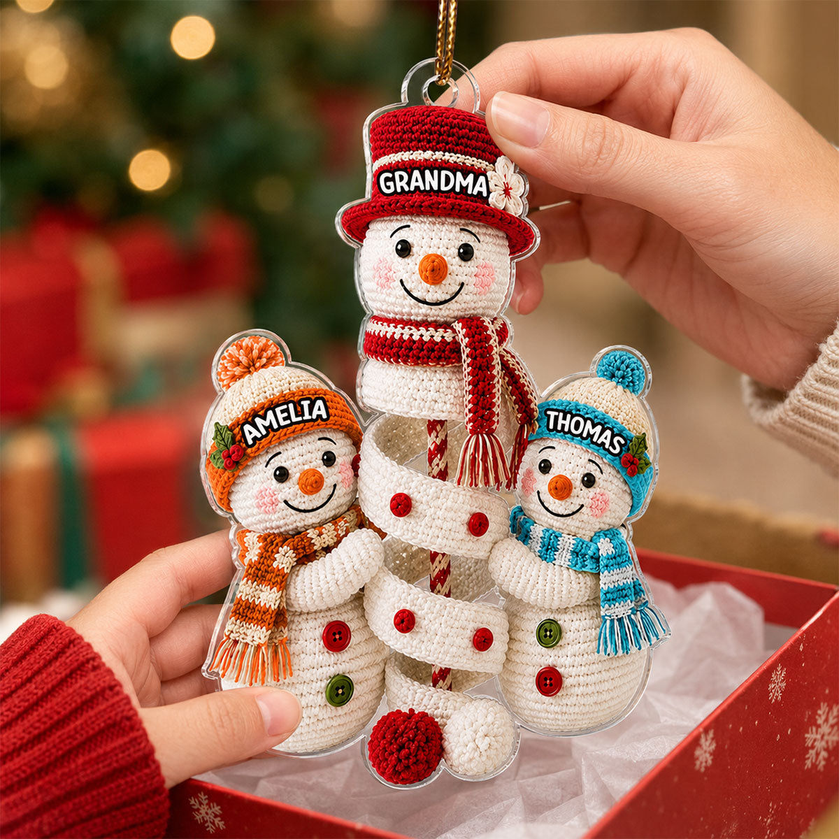 Cute Snowman Grandma & Grandkids - Personalized Acrylic Ornament - Christmas Gift for Grandma, Granddaughter, Grandson