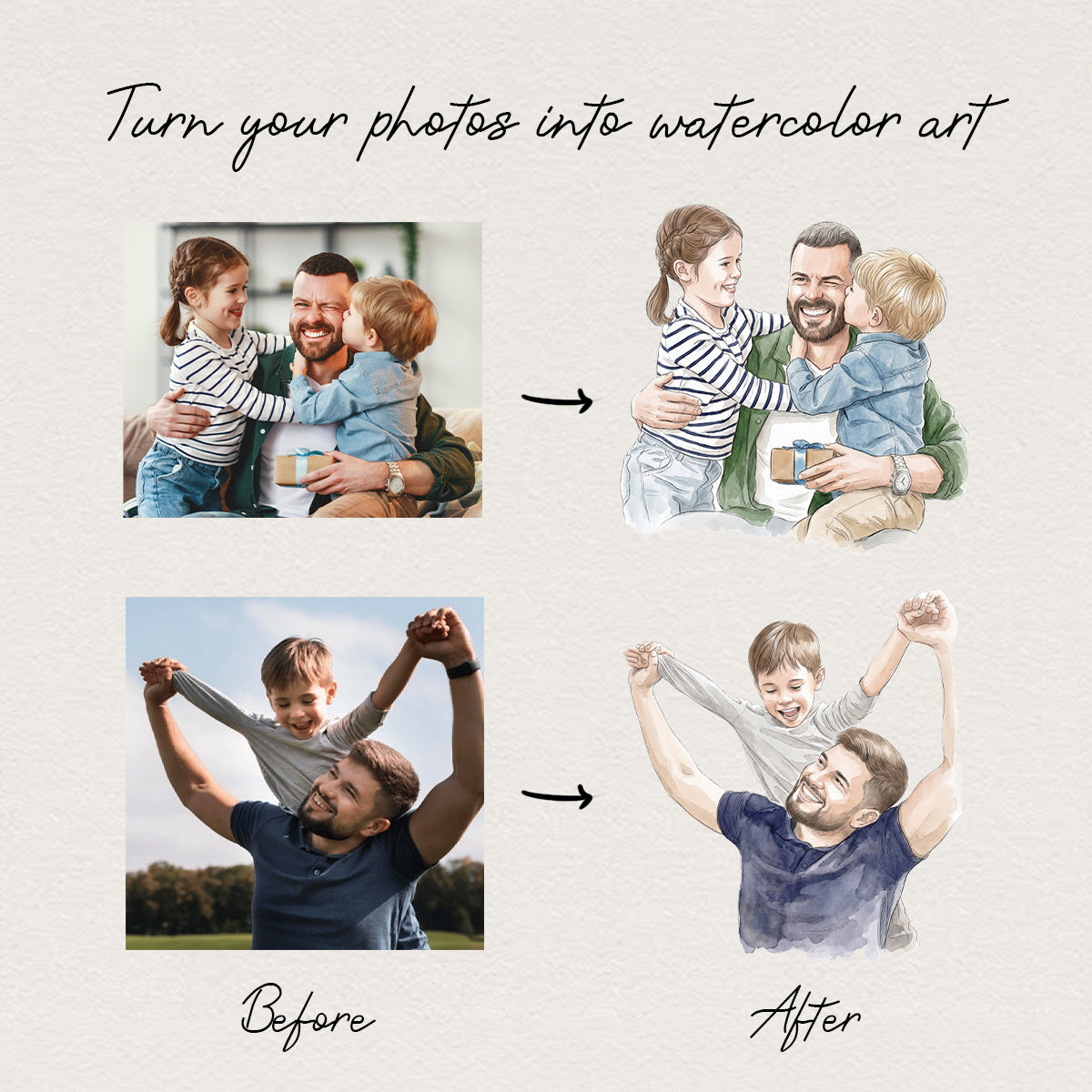Custom Watercolor Portrait from Photo - Personalized Poster - Father's Day Gift for Dad, Husband