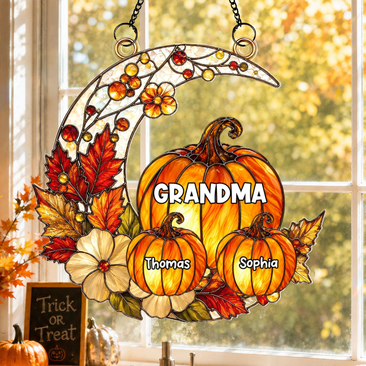 Fall Season Grandma Pumpkin Patch - Personalized Acrylic Window Hanging - Fall Season Decoration For Grandma