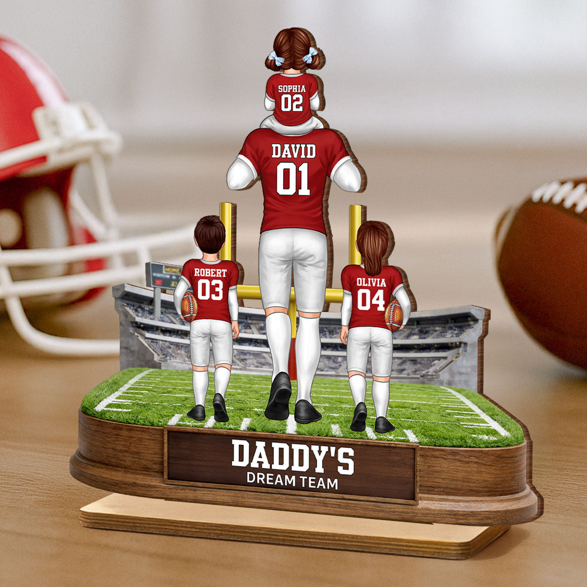 Daddy's Dream Team Football - Personalized 2-Layered Wooden Plaque - Gift For Football Dad
