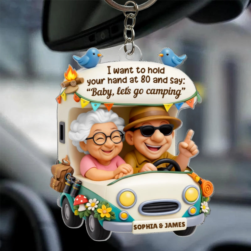 Baby Let's Go Camping Romantic Couple - Personalized Acrylic Car Hanger - Anniversary, Valentine's Day Gift, Gift For Him, Gift For Her