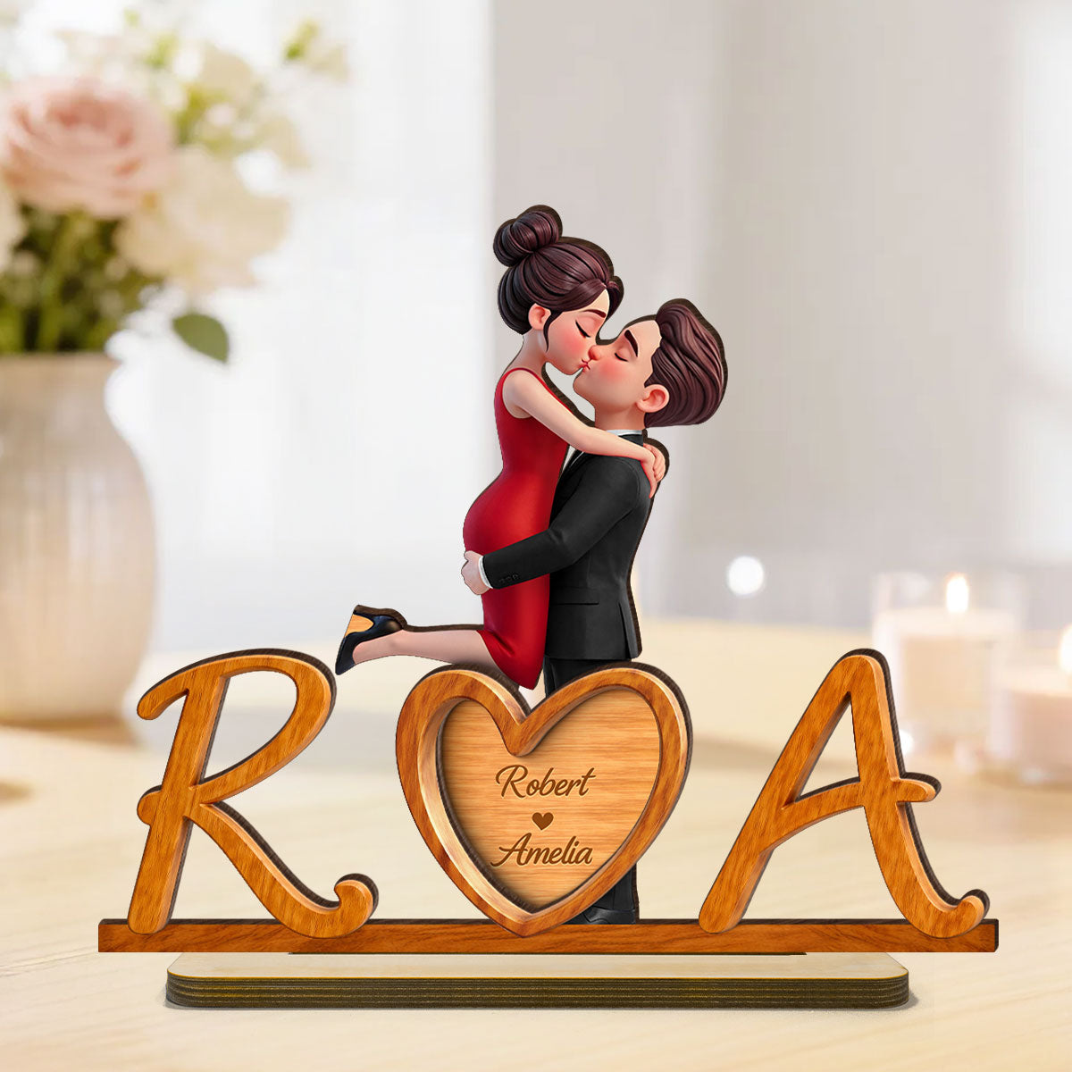 Couple Initials Heart - Personalized 2-Layered Wooden Plaque - Valentine's Day Gift for Her, for Him