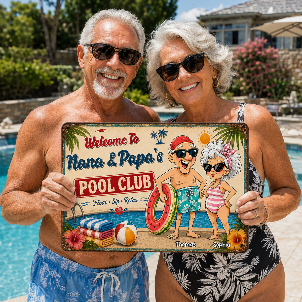 Welcome To Our Pool Club - Personalized Pool Metal Sign - Poolside Paradise Decor For Grandparents, Couple