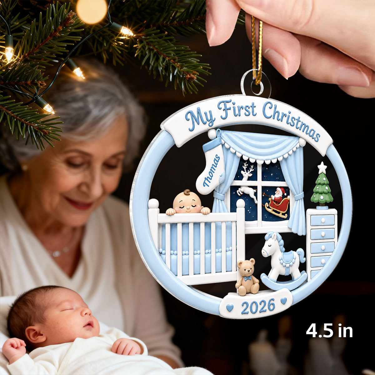 Light Pink Blue Baby's 1st Christmas 2026 - Personalized Acrylic Ornament - Unique Christmas Gift For New Parent, Newborn Keepsake