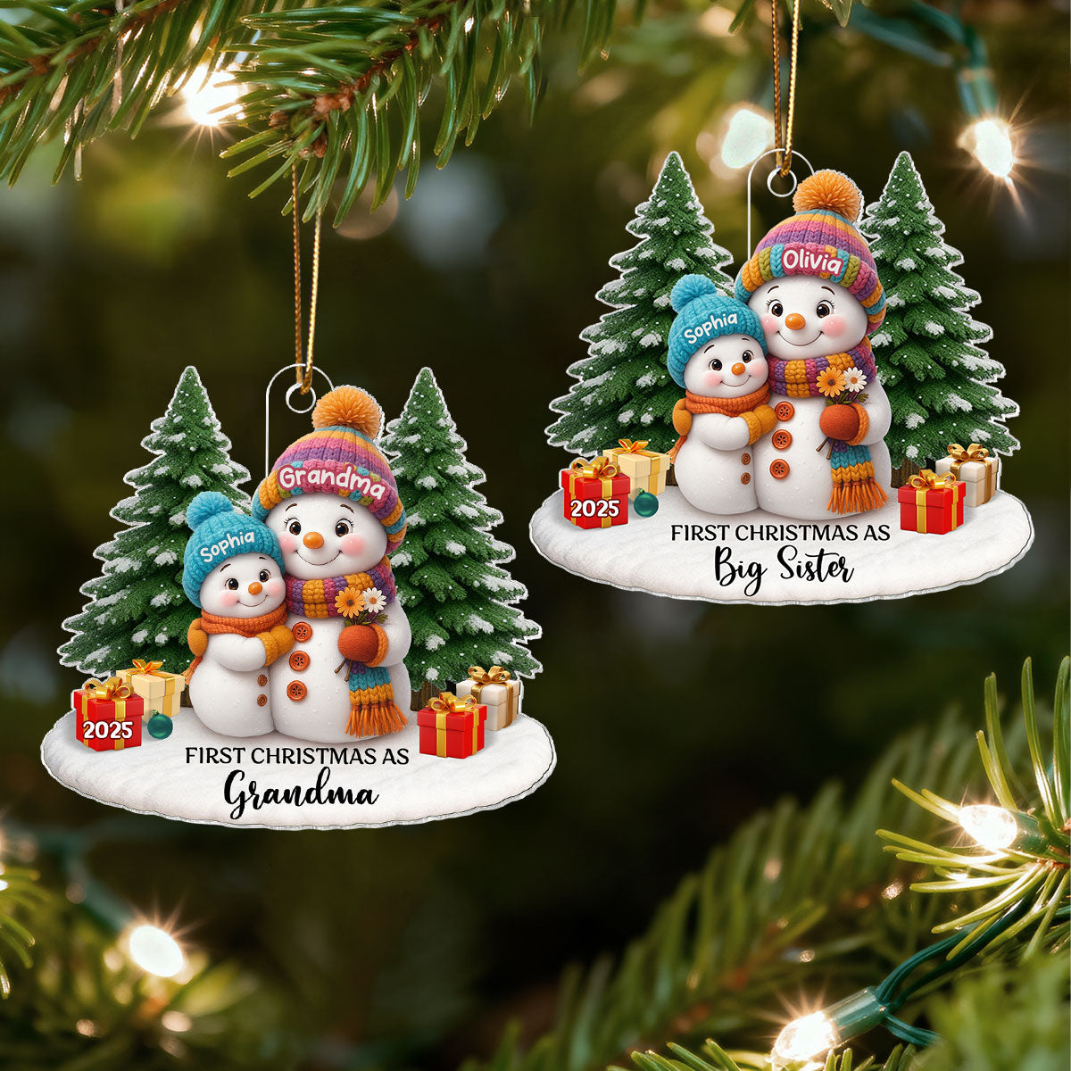 First Christmas As Grandma Mom Big Sister Snowman - Personalized Acrylic Ornament - Christmas Gift for Grandma, Mom, Big Sister