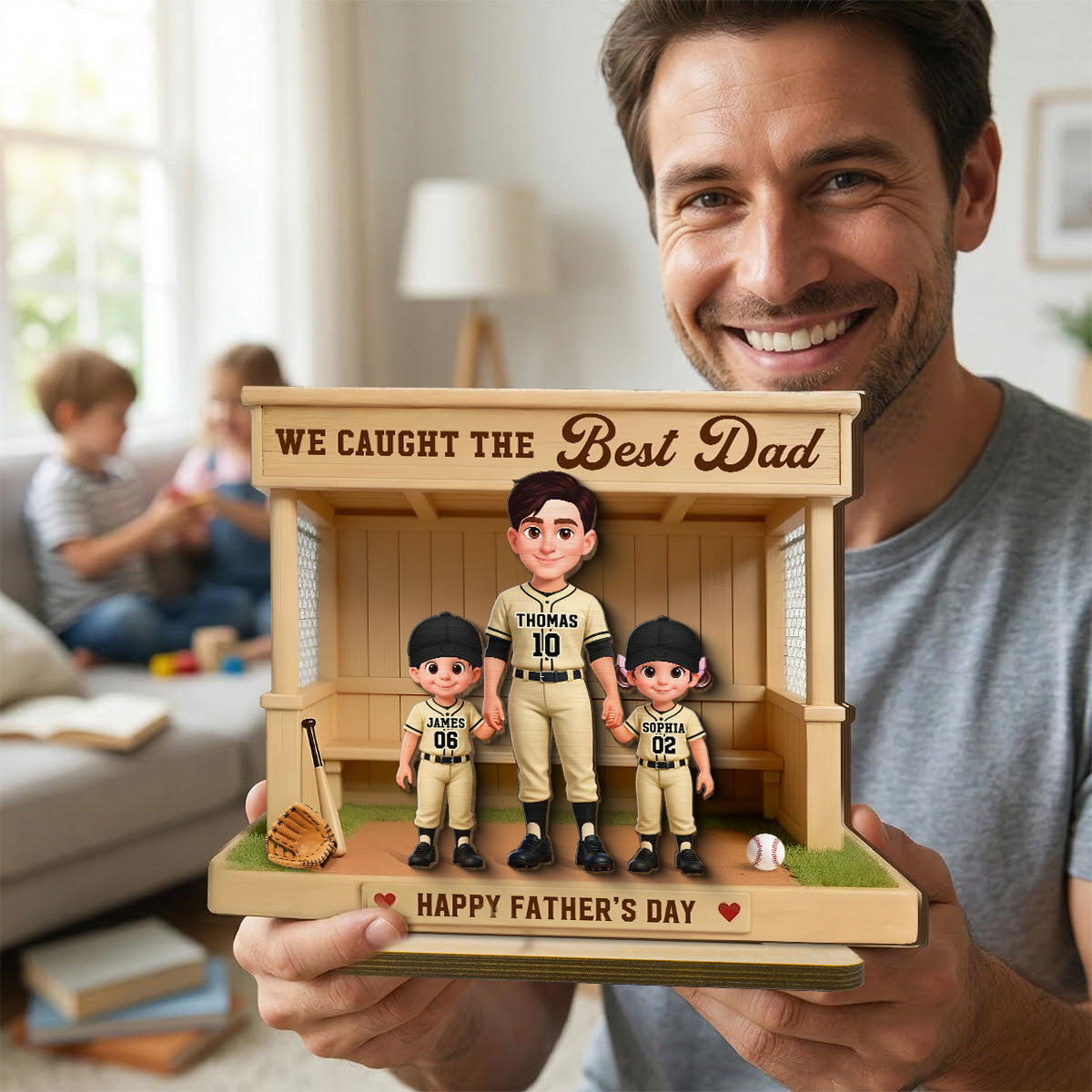 We Caught The Best Dad Baseball Dugout - Personalized 2-Layered Wooden Plaque -  Gift For Baseball Dad