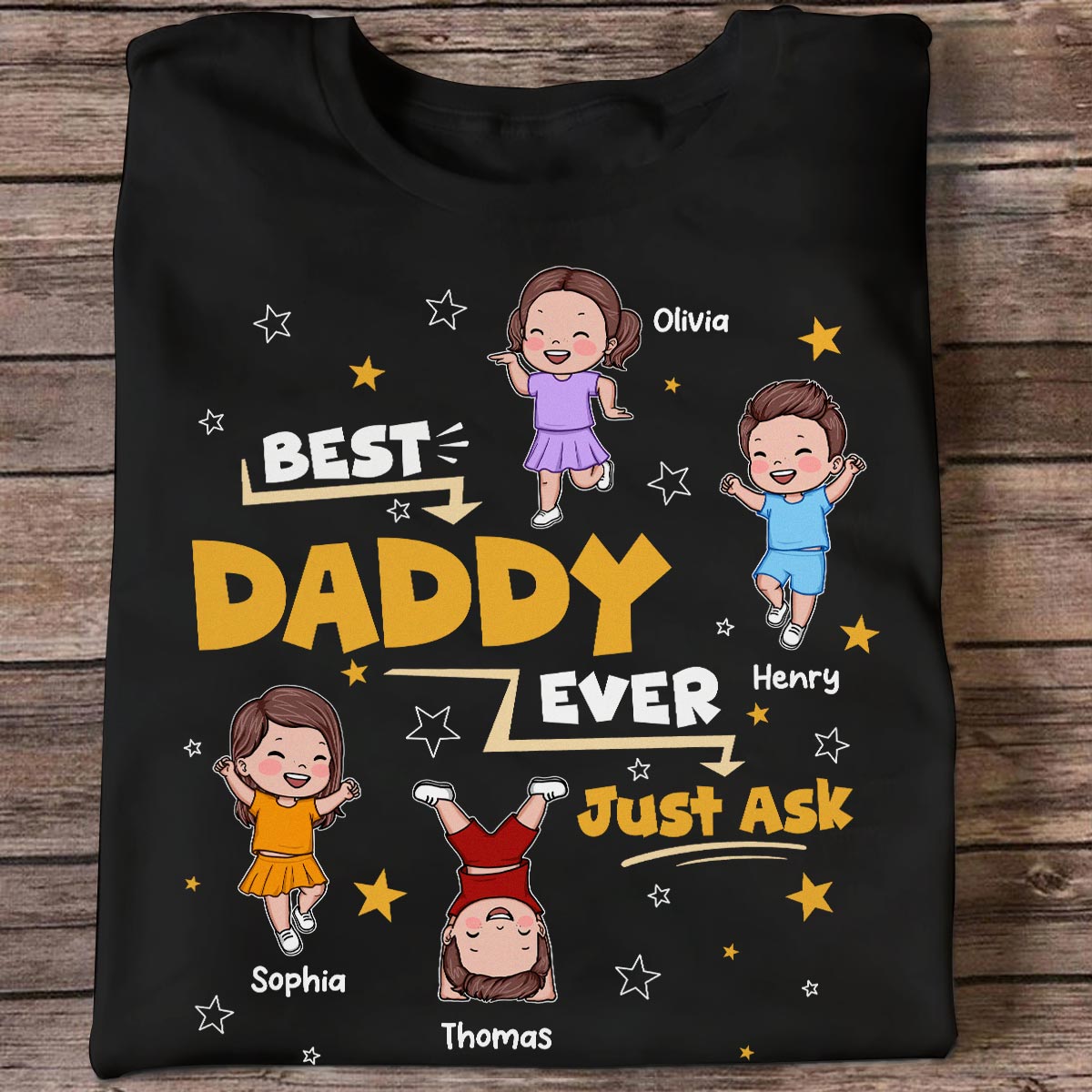 Best Dad Grandpa Ever Just Ask Cute Cartoon Kids - Personalized Shirt