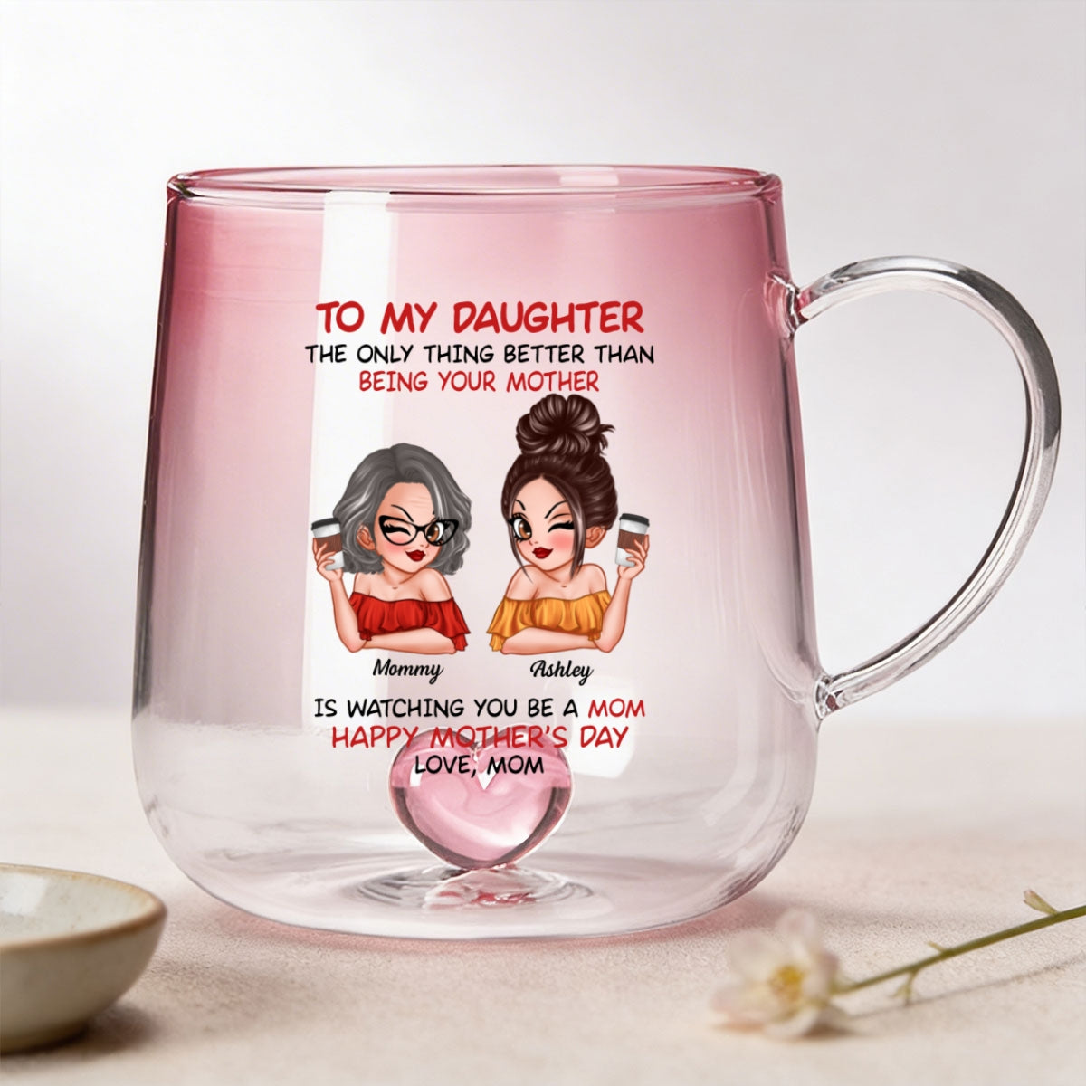 Watching You Be A Mom - Personalized Glass Mug - Heartfelt Mother's Day Gift For Daughter