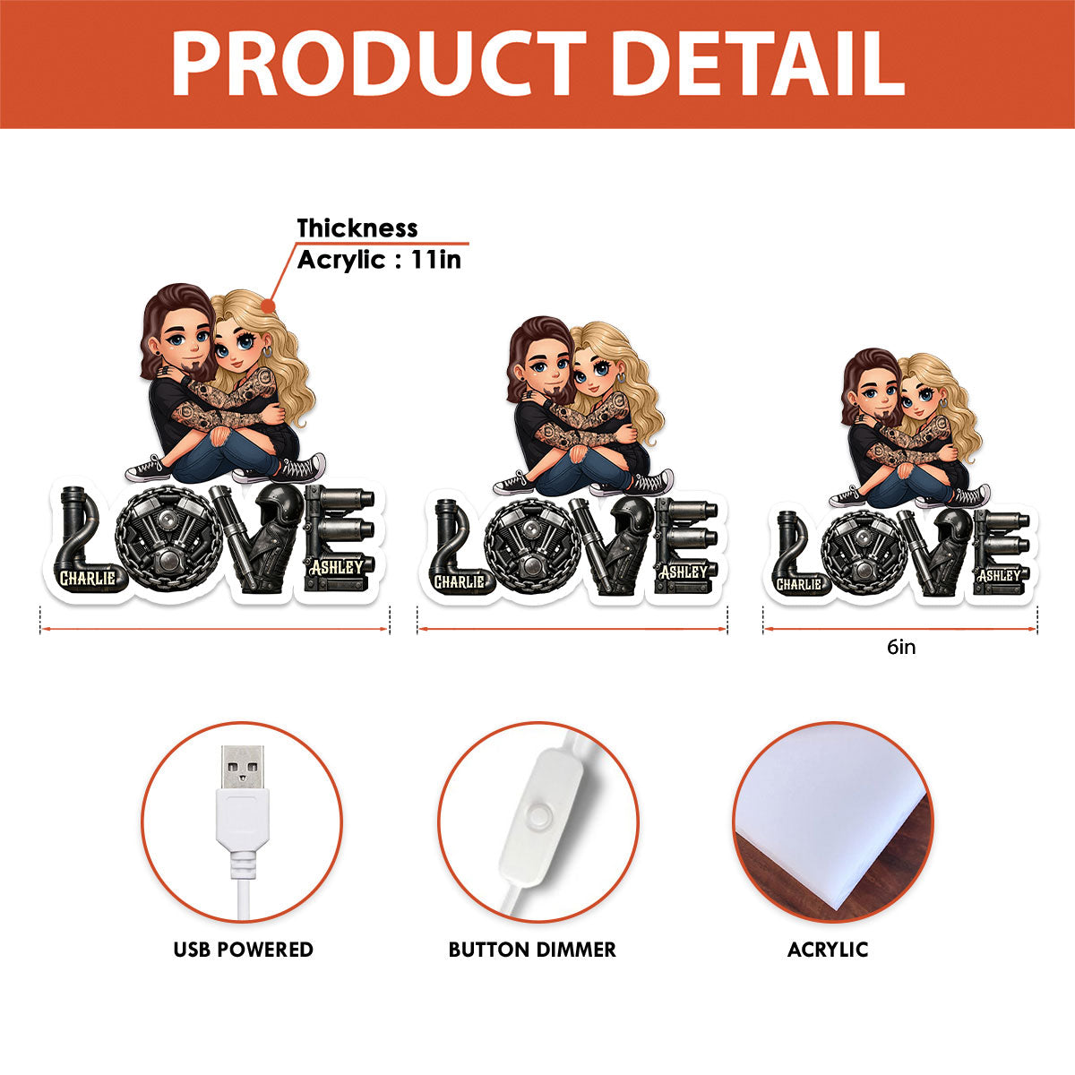 Biker Couple Together - Personalized Light Box - Gift For Bikers, Gift For Him, For Her