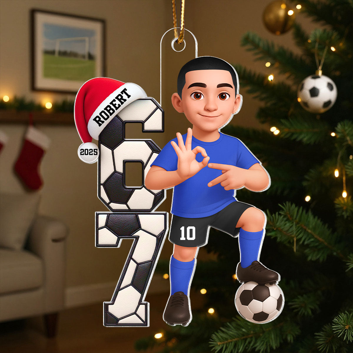 Soccer Boy and Girl Custom Six Seven 67 - Personalized Acrylic Ornament - Teen Slang Funny Tree Decor, Funny Teen Grandkid Gift