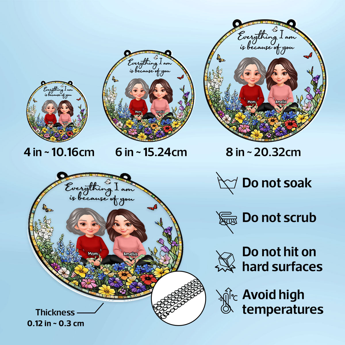 Mom Everything We Are is Because Of You - Personalized Suncatcher Ornament - Heartfelt Mother's Day Gift for Mom, Wife
