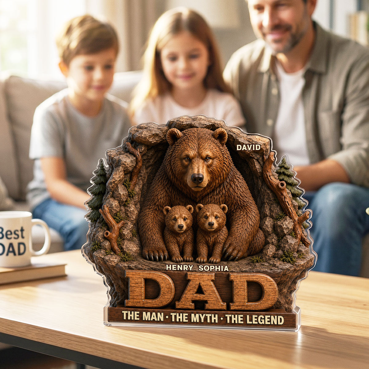 Papa Bear Dad The Man The Myth The Legend - Personalized Acrylic Block Plaque - Cool  Gift For Dad