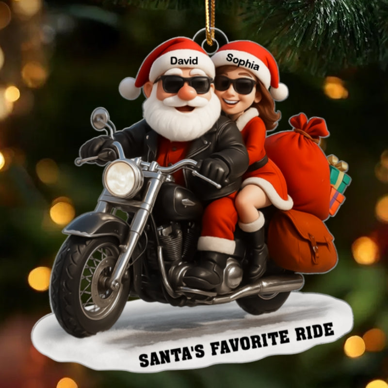 Bikers Santa Couple Riding Partners for Life - Personalized Acrylic Ornament - Gift for Him, Gift for Her