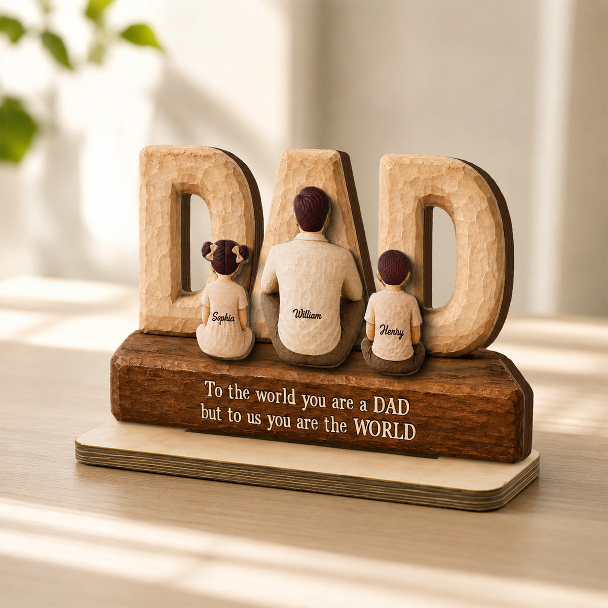 DAD Family Sitting Back View 2D Flat - Personalized Wooden Plaque