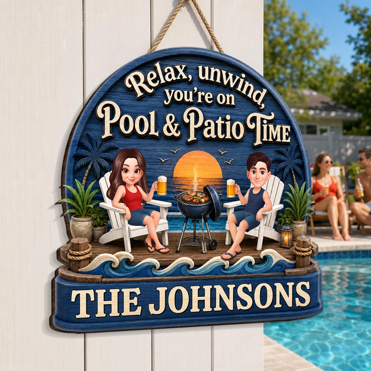 Relax Unwind Pool and Patio Time - Personalized Wooden Sign - Summer Decor Gift for Her, for Him