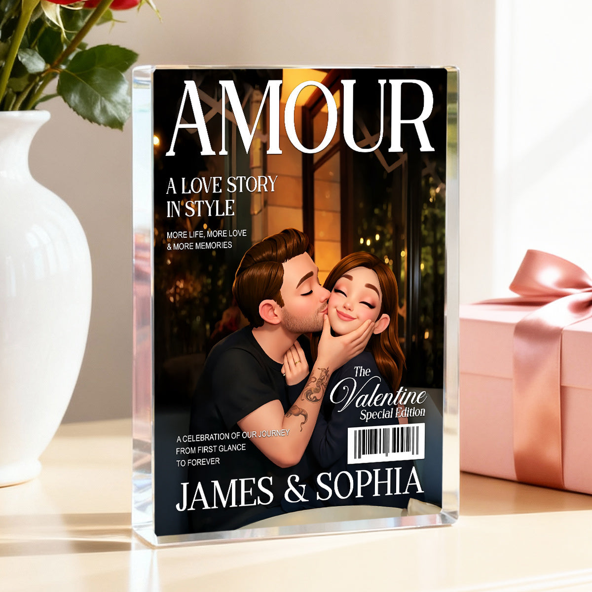 Couple Love Story Magazine Cover - Personalized Acrylic Block Plaque - Anniversary, Valentine's Day Gift, Gift For Him, Gift For Her