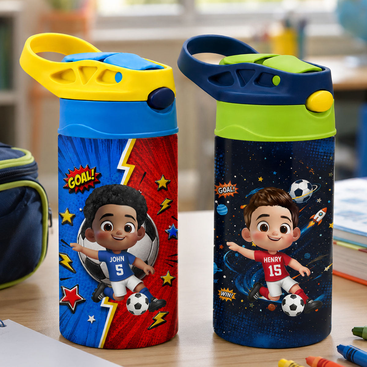 On-trend Soccer Design for Boys Girls - Personalized Kid Water Bottle - Back to School Gift for Kids