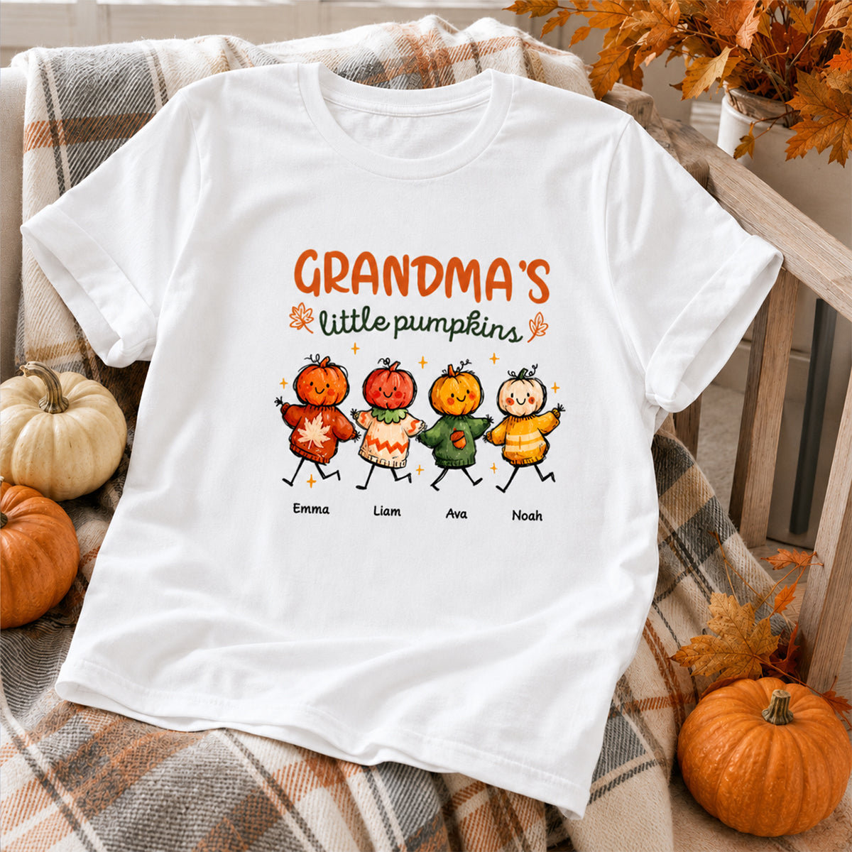Grandma's Little Pumpkins Sweater Weather - Personalized Shirt - Trendy Fall Tee for Grandma
