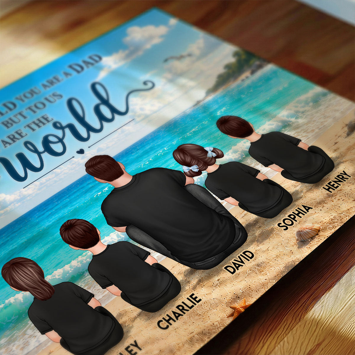 Beach Landscape Dad Grandpa And Kids - Personalzied Poster - Father's Day gift