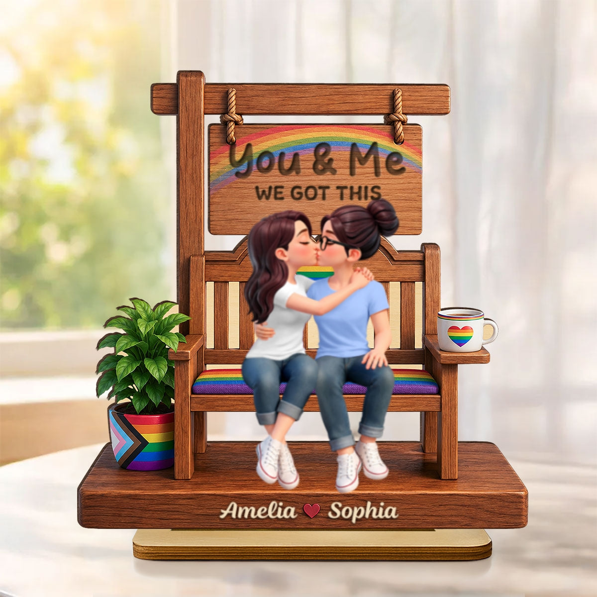 Pride Couple LGBTQ Romantic Love - Personalized 2-Layered Wooden Plaque - Gift For Couple, Happy Pride Month