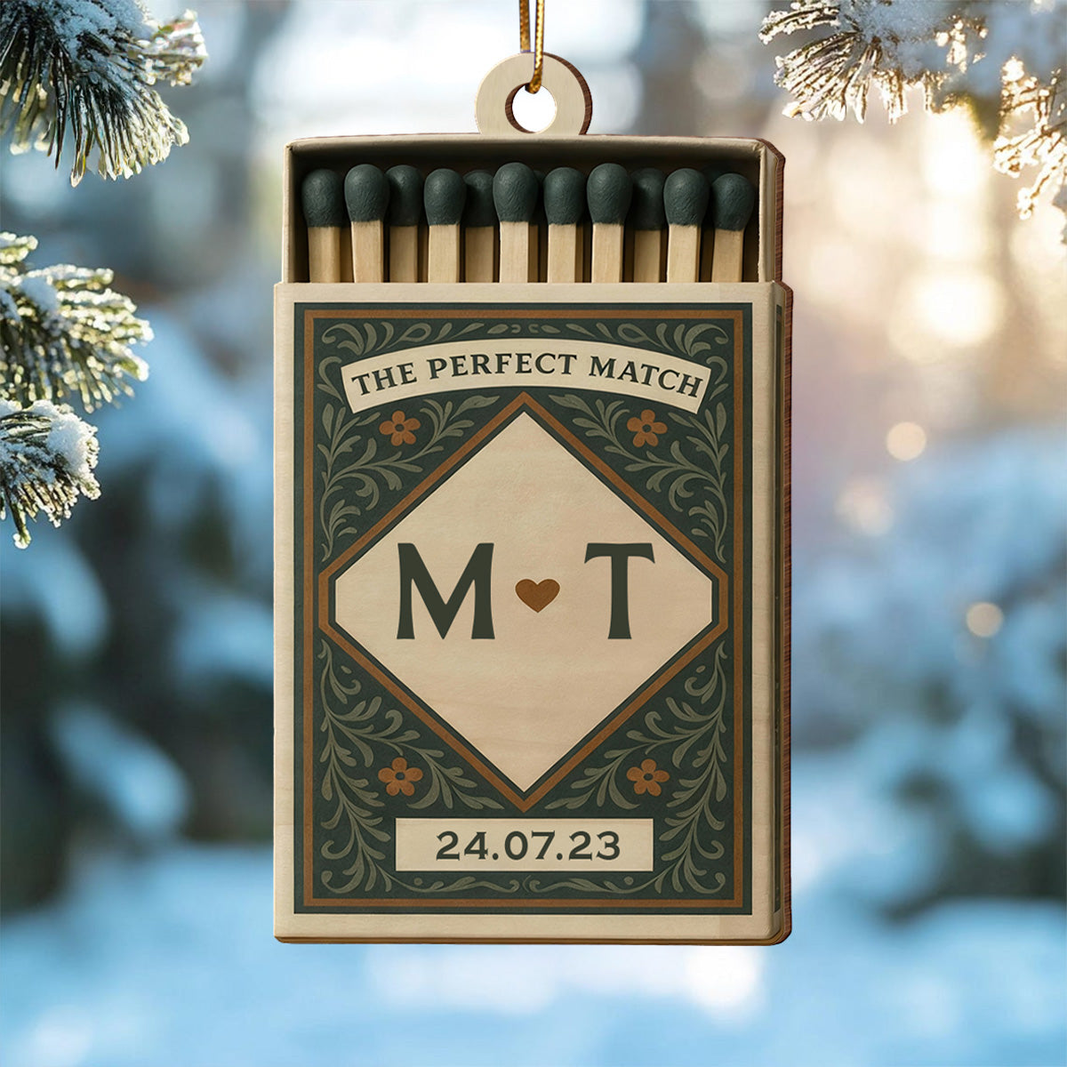 3D Effect Christmas Perfect Match Couple Match Box - Personalized Wooden Ornament - Heartfelt Gift For Couple
