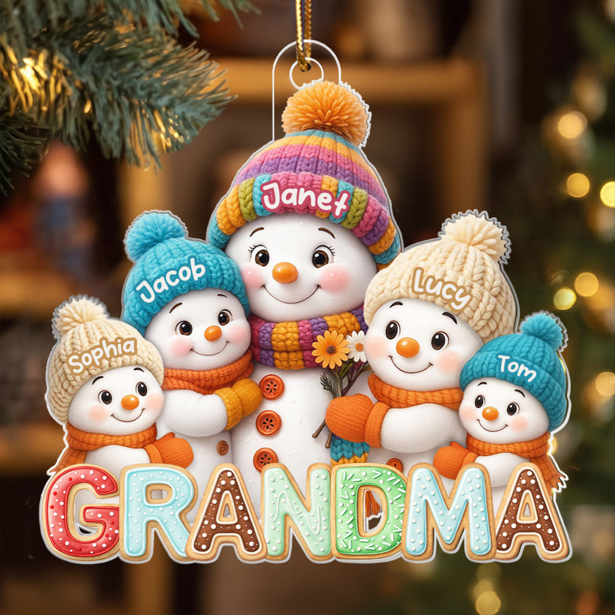 Grandma And Grandkids Christmas 2025 - Personalized Acrylic Ornament - Heartwarming Christmas Gift For Grandma