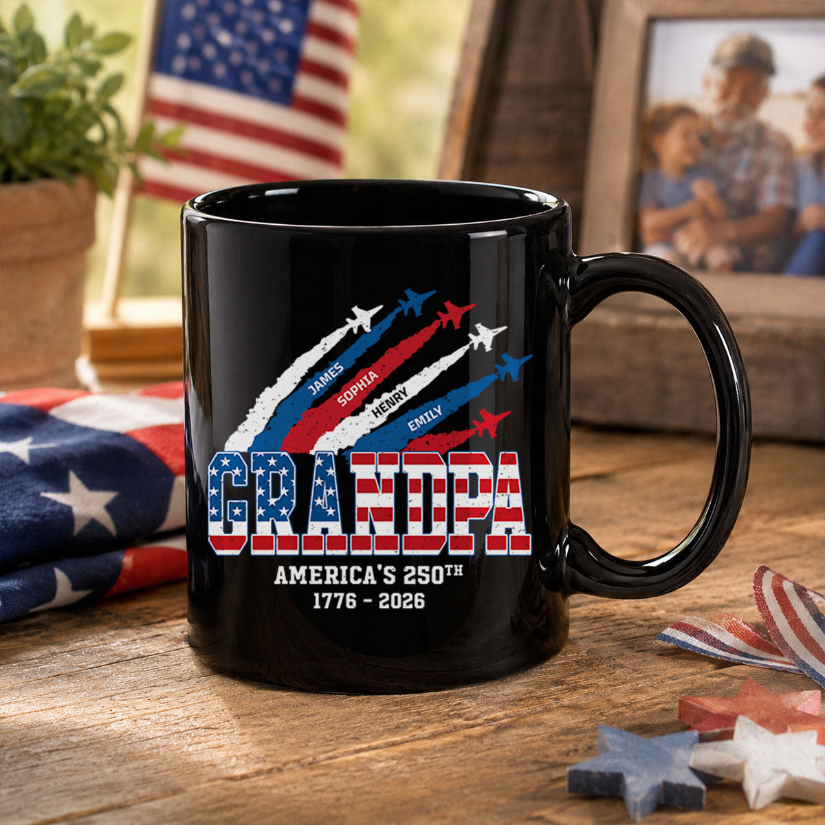 Proud Dad Grandpa Nation Flag American 250th Anniversary - Personalized Mug - Father's Day Gift For Dad, Grandpa