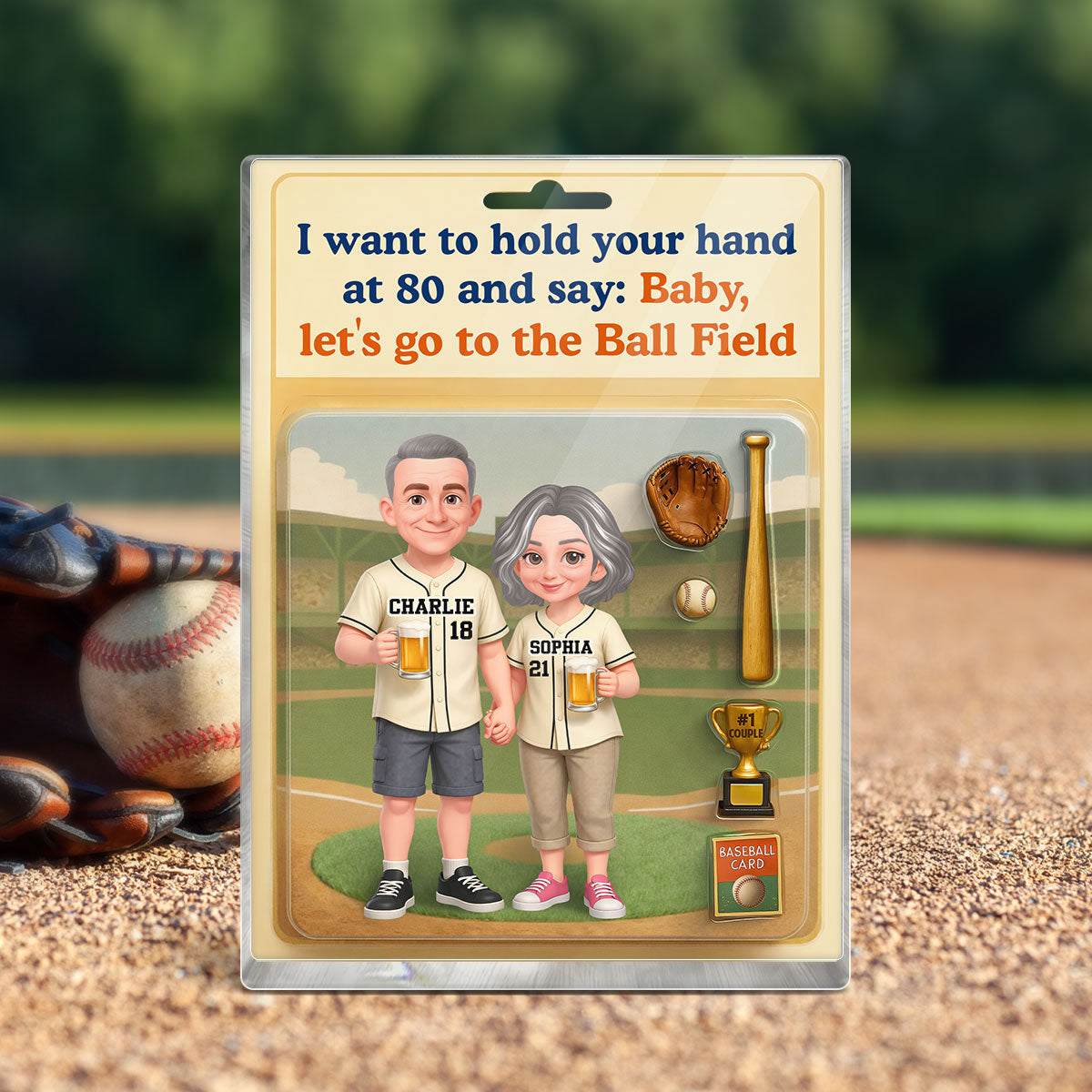 Let's Go to the Ball Field Baseball Couple Custom Figure - Personalized Acrylic Block Plaque - Heartfelt Gift for him, for her