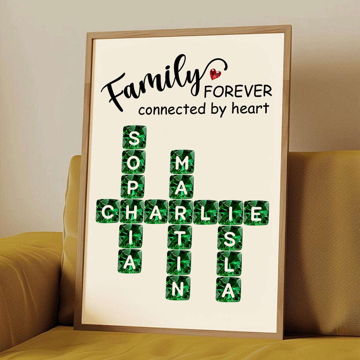 Family Forever Connected by Heart 3D Crystal Crossword - Personalized Poster - Sentimental Gift for for Loved Ones