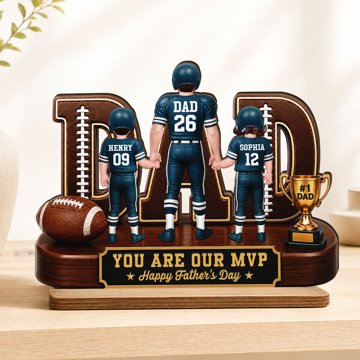 American Football No 1 Dad Legend Daddy's Dream Team - Personalized 2-Layered Wooden Plaque -  Gift For Dad