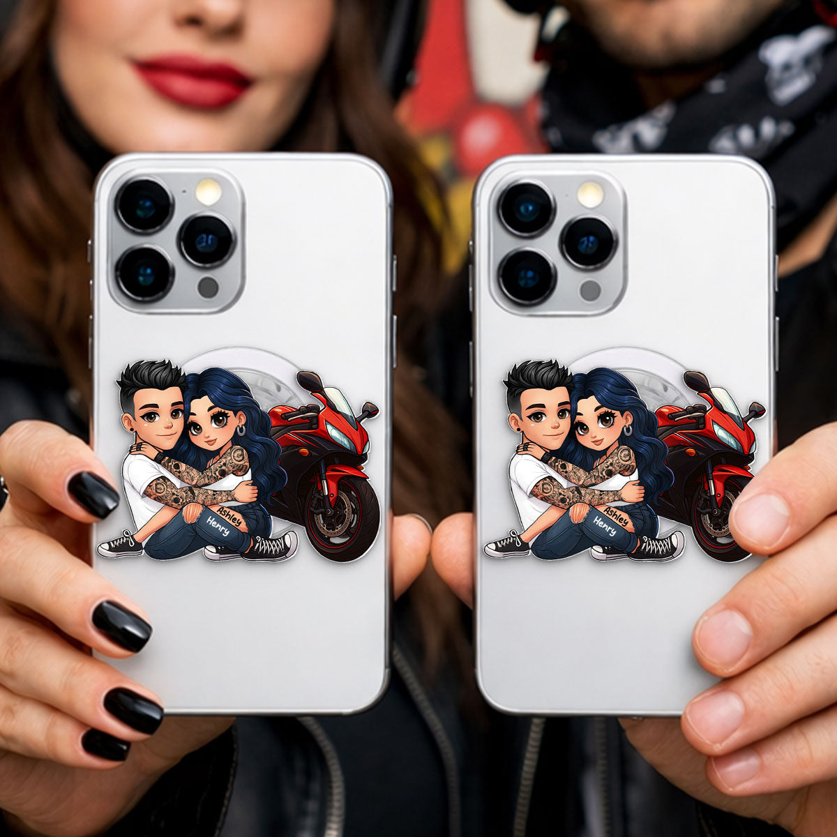 Bikers Couple Riding Partners for Life - Personalized Acrylic Magnetic Phone Grip - Gift for Him, Gift for Her, Couple Matching Phone Grip