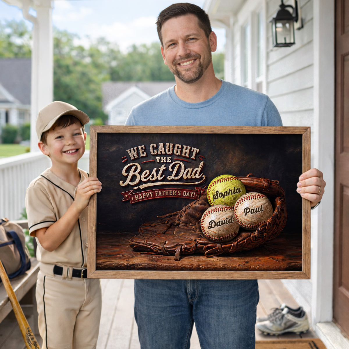 Vintage Baseball We Caught the Best Dad - Personalized Poster - Father's Day Gift for Husband, Dad
