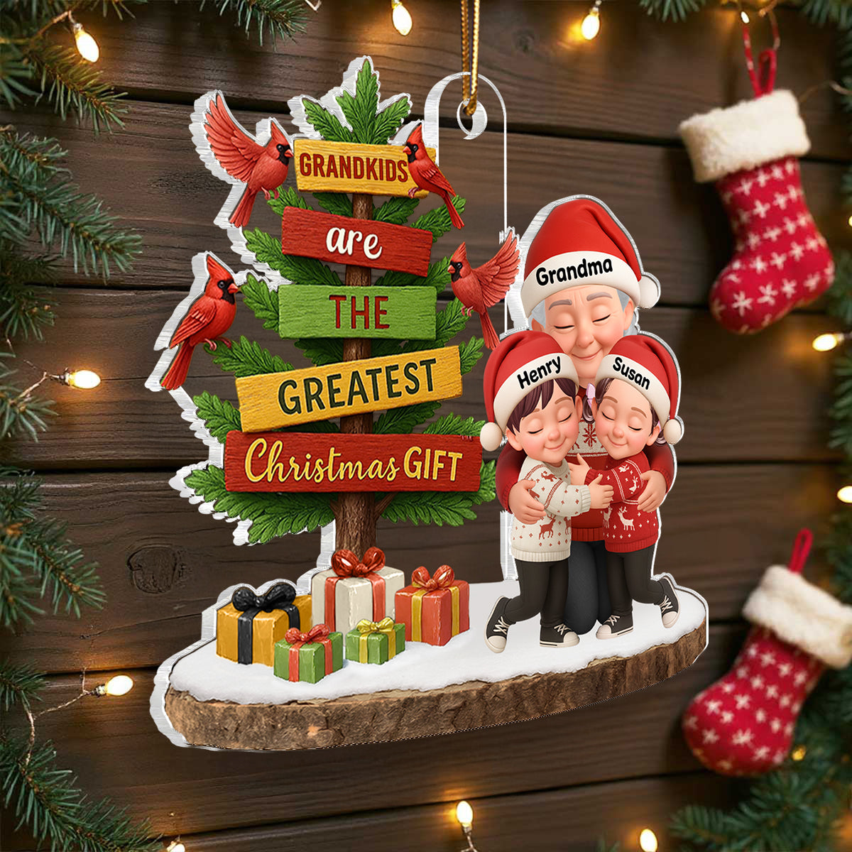 Grandkids Are The Greatest Christmas Gift - Personalized Acrylic Ornament - Chrismas Gift for Grandma