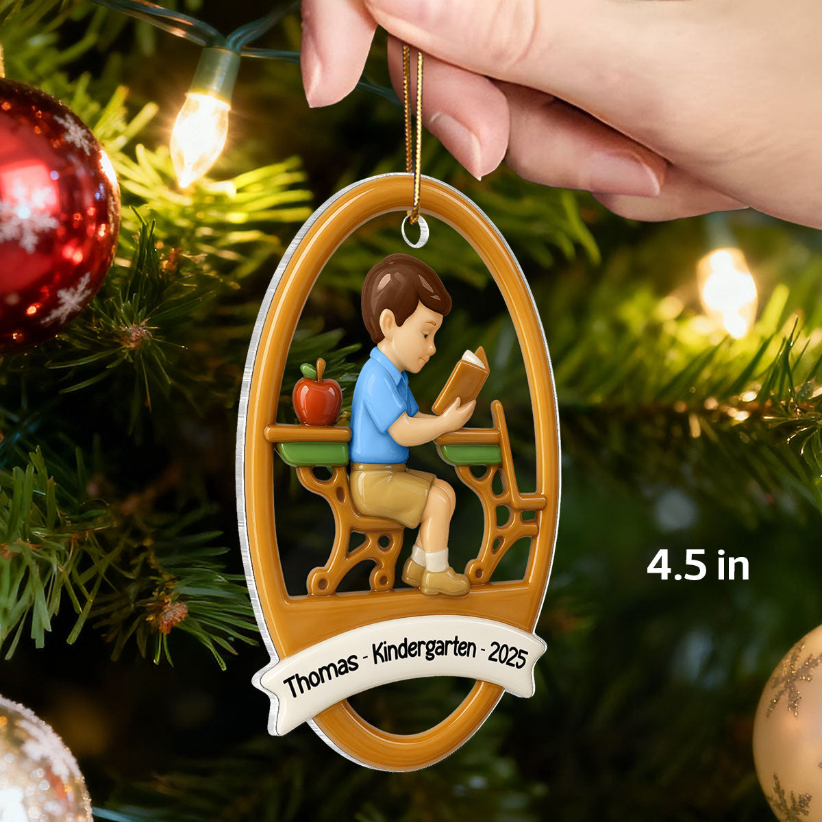 3D Effect School Girl Boy - Personalized Acrylic Ornament - Kindergarten, PreK School Milestone Gift For Kid