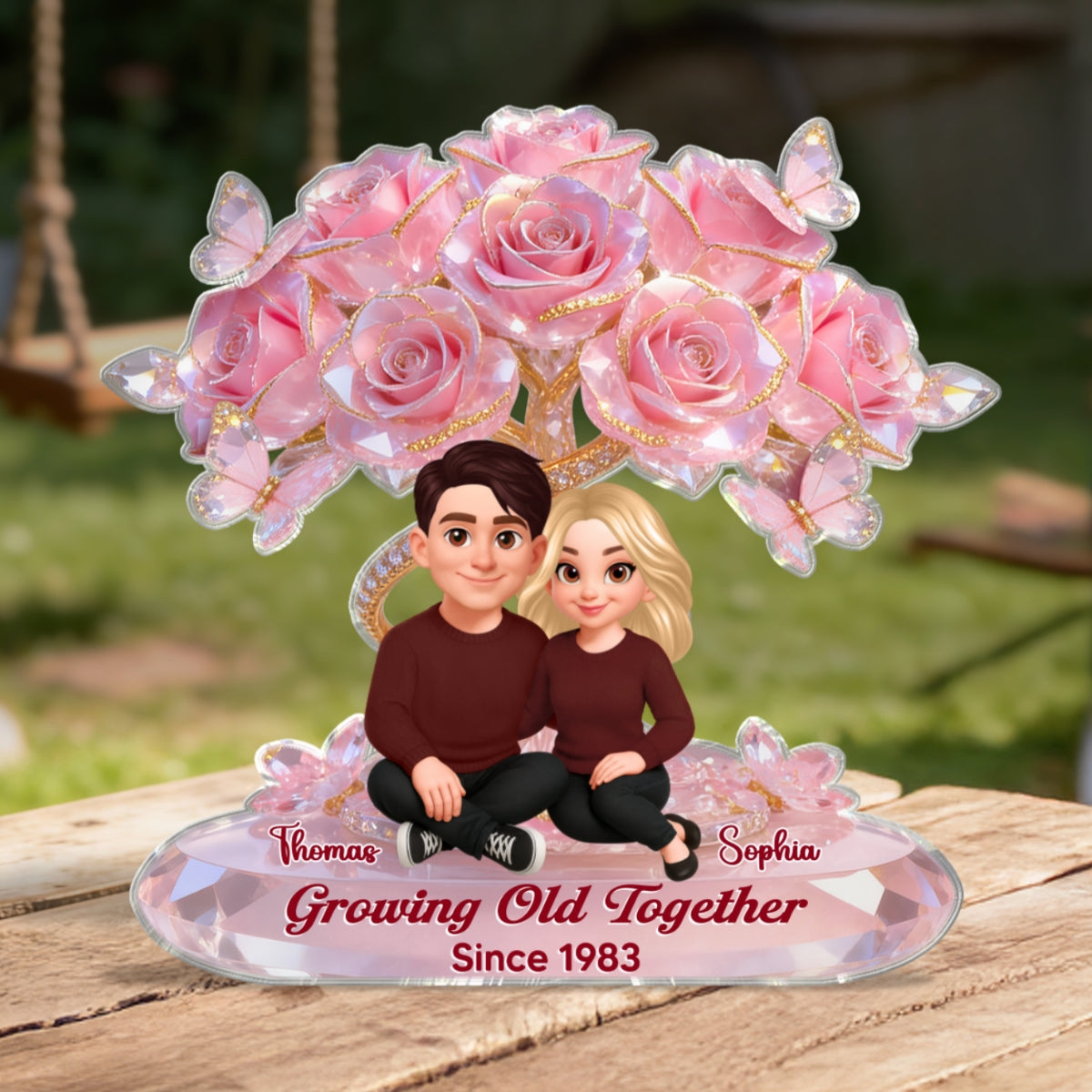 Eternal Love Pink Roses Couple Together - Personalized Acrylic Block Plaque - Valentine's Day Gift For Couple, Gift For Her, For Him