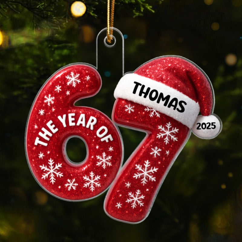 3D Glitter Effect 67 Six Seven 2025 Slang - Personalized Acrylic Ornament - Funny Christmas Gift For Teen, Grandkid, Gen Alpha