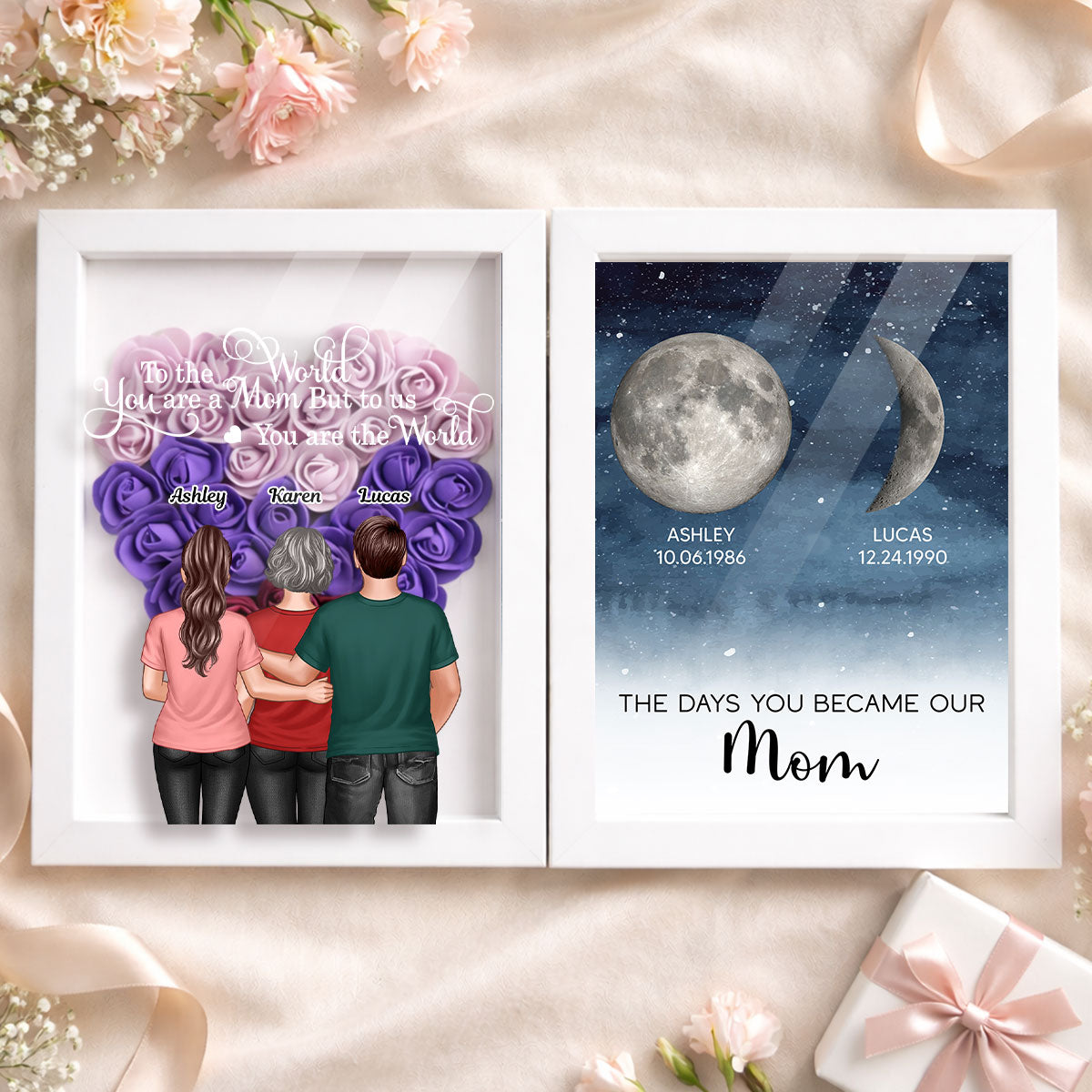 To Us You Are The World Mom - Personalized Flower Shadow Box - Heartfelt Gift For Mom