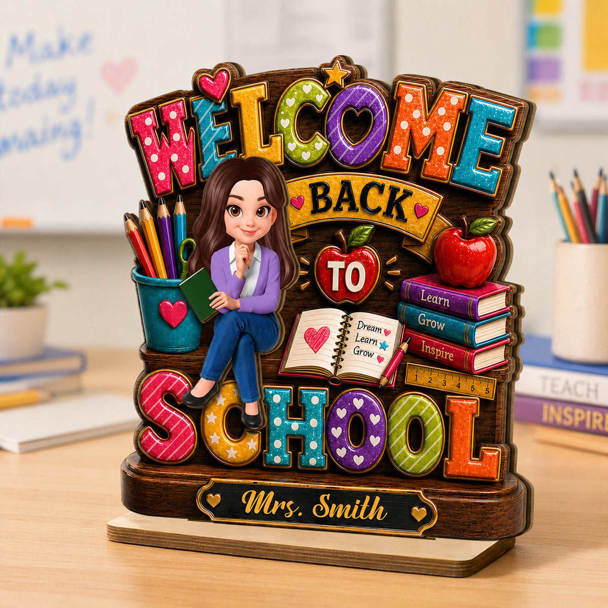Teacher Welcome Back to School - Personalized 2-Layered Wooden Plaque - Back to School Gift for Teachers