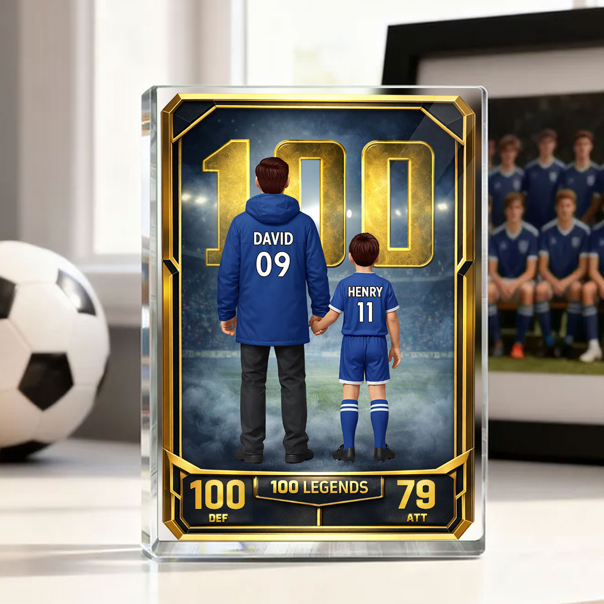 Father And Kids 100 Legends Trading Card - Personalised Acrylic Block Plaque - UK  Gift For Football Dad