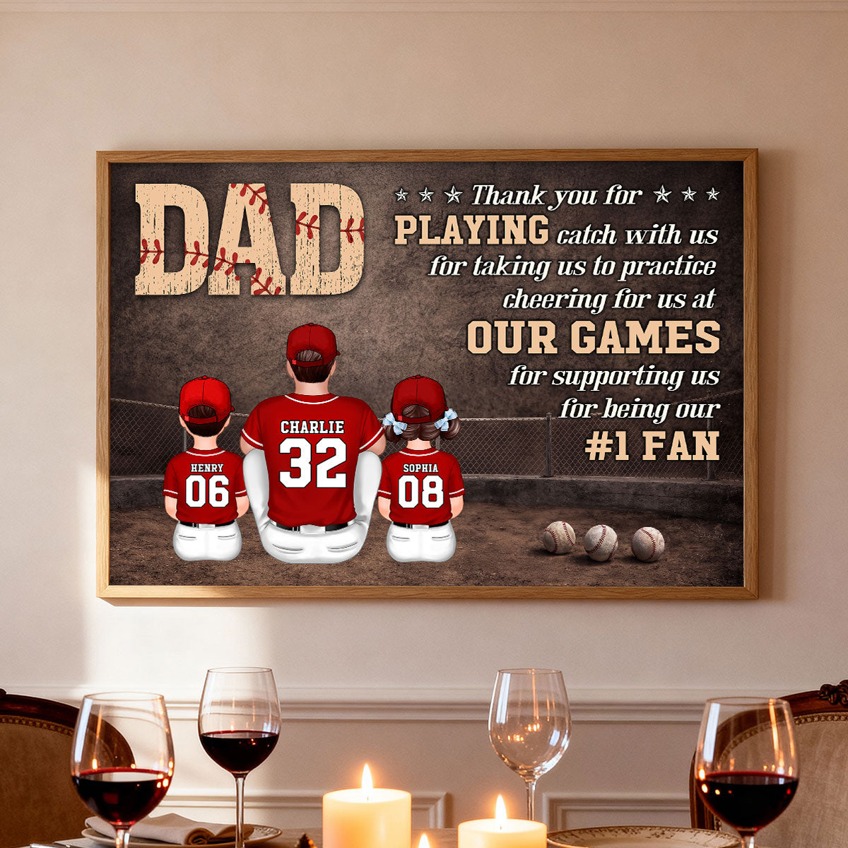 Baseball Dear Dad Thank You - Personalized Poster - Father's Day Gift For Baseball Dad, Husband